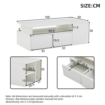 Coffee Table & Storage Cabinet, White LED Living Room Tea Table