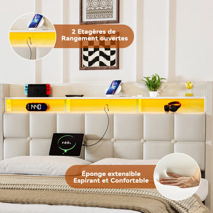 Mihtrov 140x190cm Double Bed PU Headboard Upholstered Bed With Storage