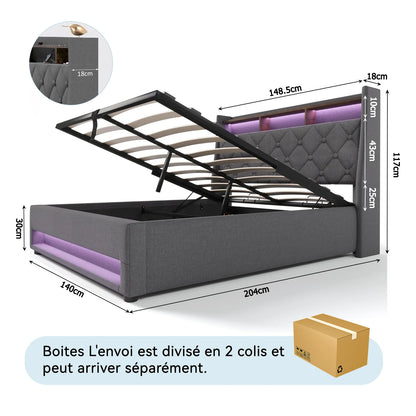 Chest bed 140x190 cm, double bed with LED headband and USB ports