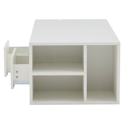 Coffee Table & Storage Cabinet, White LED Living Room Tea Table