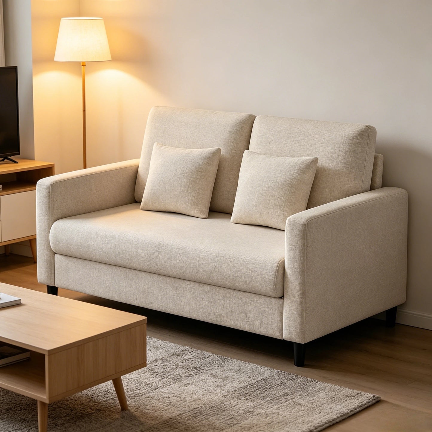 2-seater sofa small, 132 cm couch mini, small fabric couch with armrests