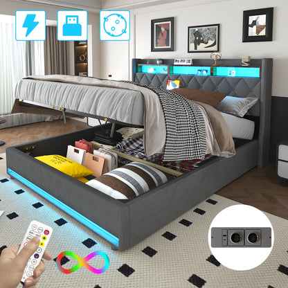 Chest bed 140x190 cm, double bed with LED headband and USB ports