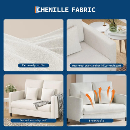 2-seater sofa small, 132 cm couch mini, small fabric couch with armrests