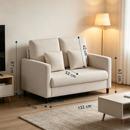 2-seater sofa small, 132 cm couch mini, small fabric couch with armrests