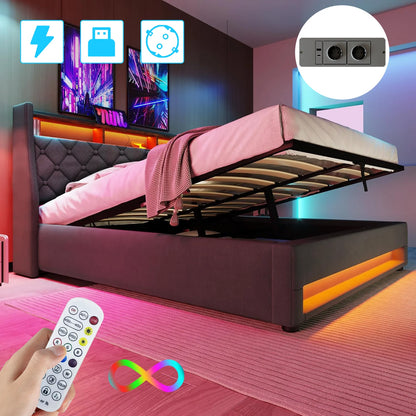 Chest bed 140x190 cm, double bed with LED headband and USB ports