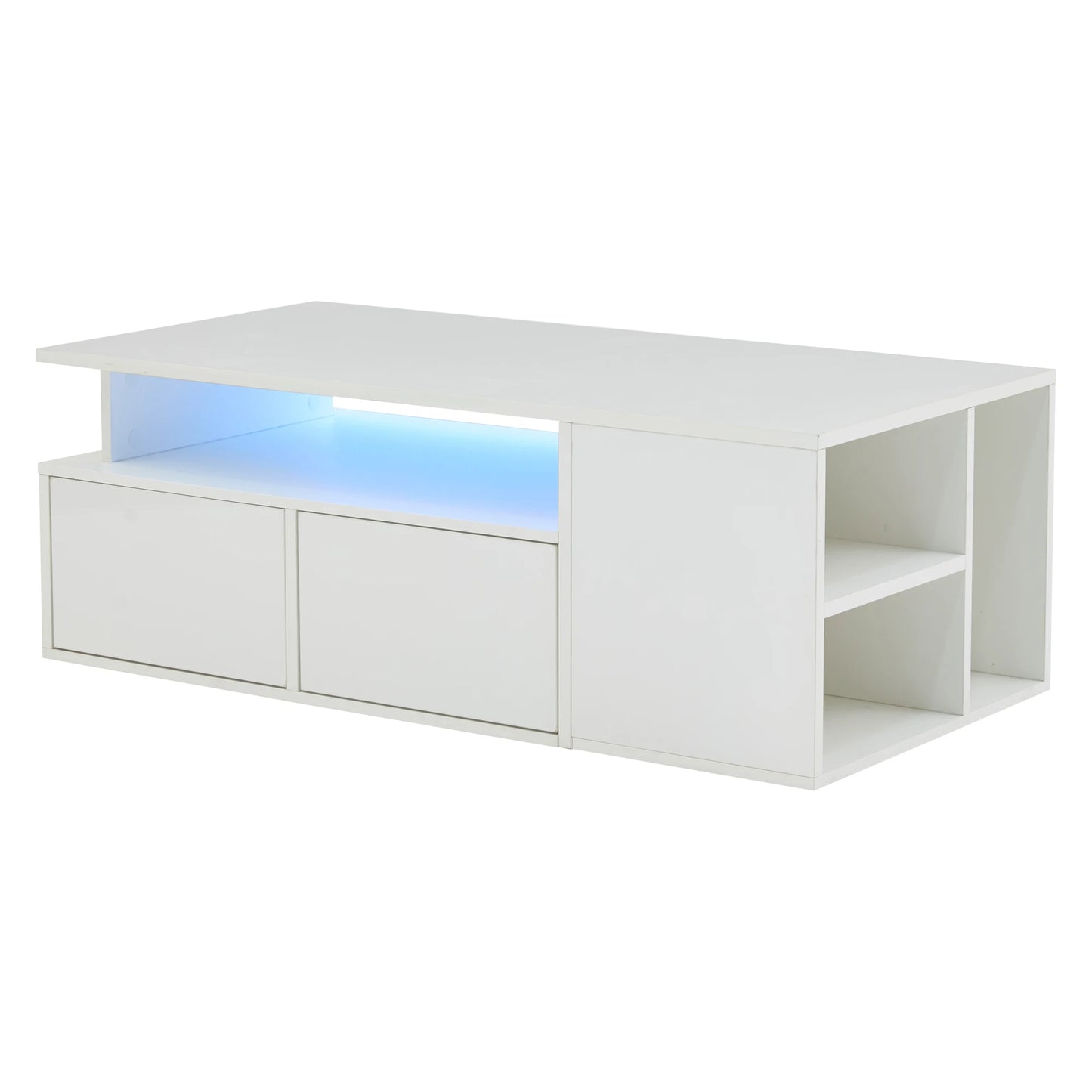Coffee Table & Storage Cabinet, White LED Living Room Tea Table