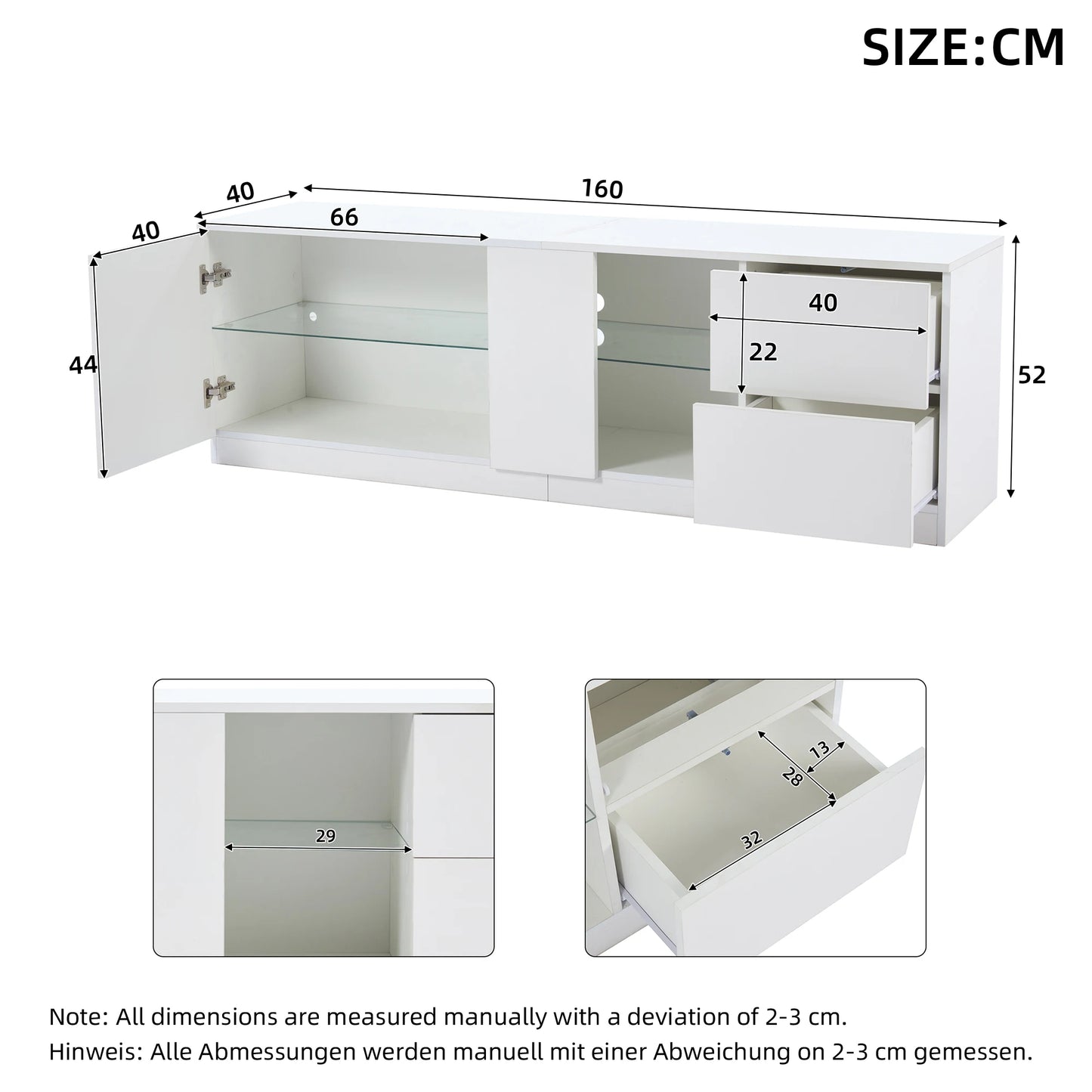 65 Inch TV Stand Cabinet,high Gloss Dresser, Sideboards With LED