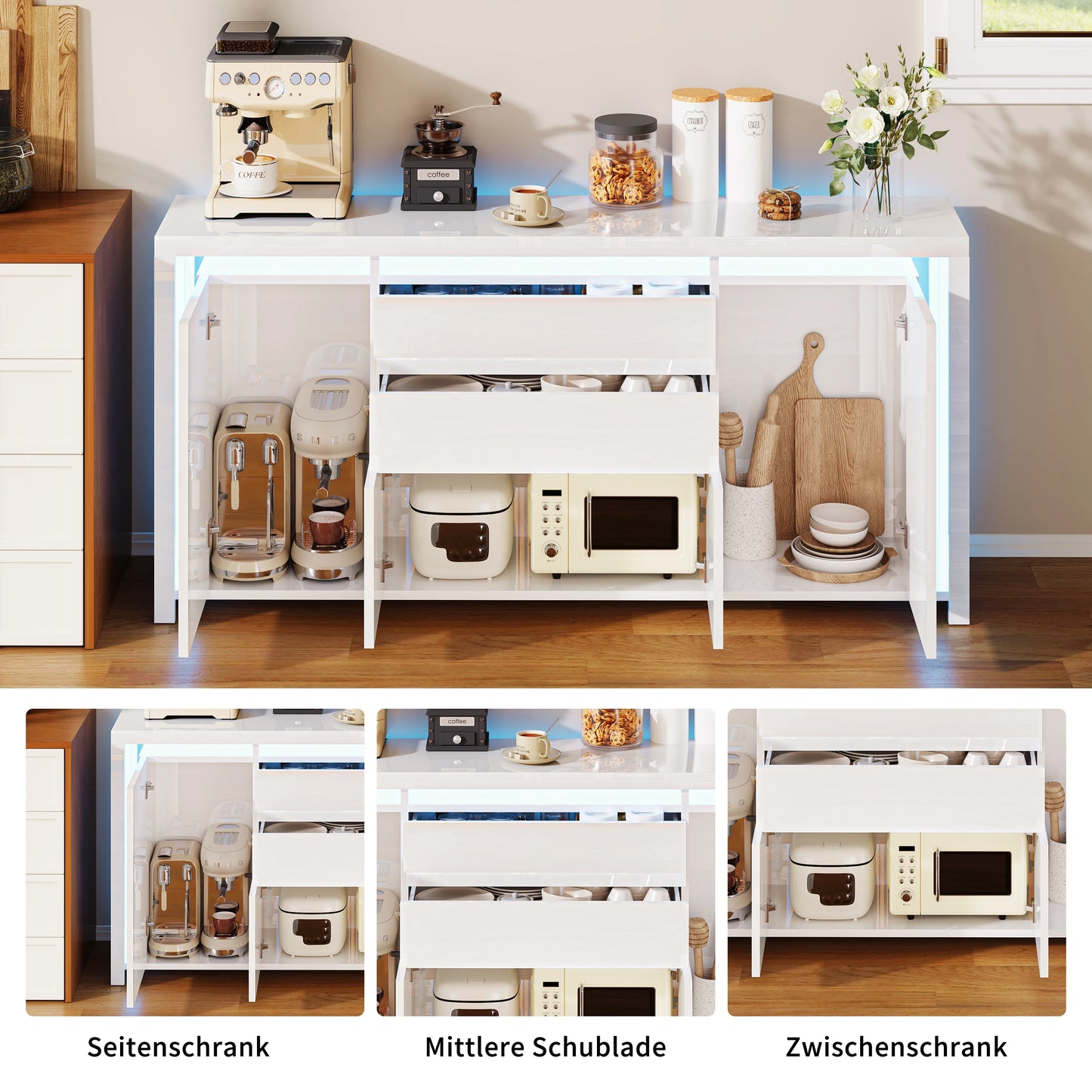 High Gloss Sideboard Living Room with 3 Drawers and 2 Doors