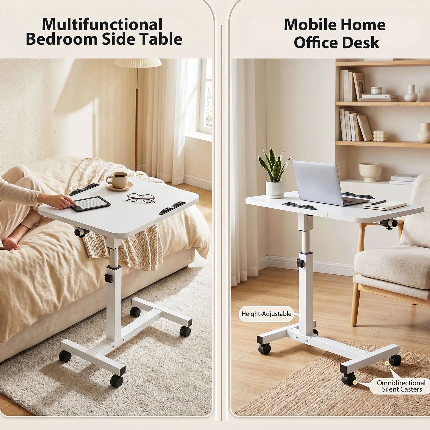 Rolling Laptop Desk Angle Adjustable Mobile Standing Desk Versatile
