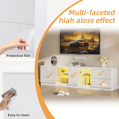 65 Inch TV Stand Cabinet,high Gloss Dresser, Sideboards With LED