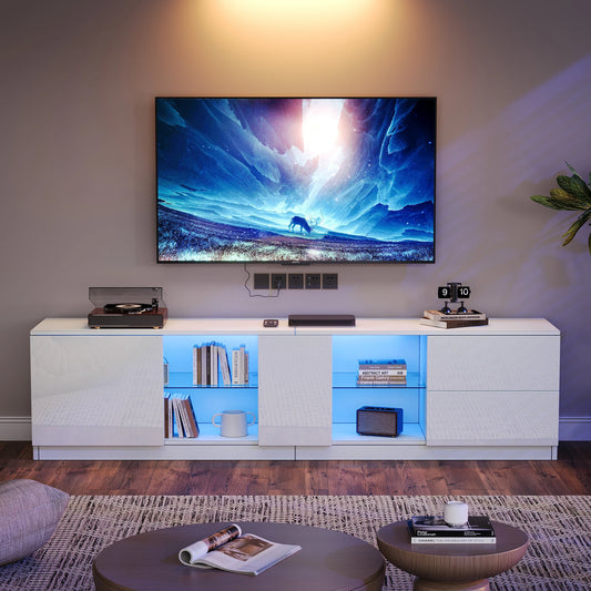 65 Inch TV Stand Cabinet,high Gloss Dresser, Sideboards With LED